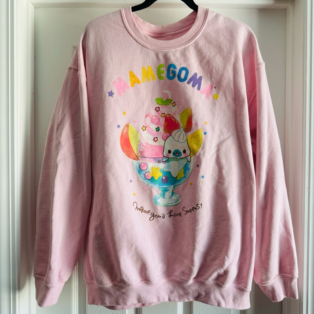 San-X Mamegoma x JapanLA by goodie two sleeves light pink crewneck, size L